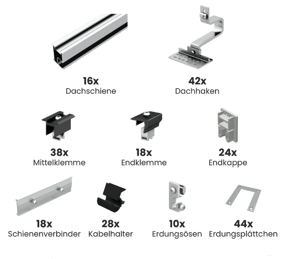 Unterkonstruktion Standardhaken für 16 Module, andere Hakenarten verfügbar