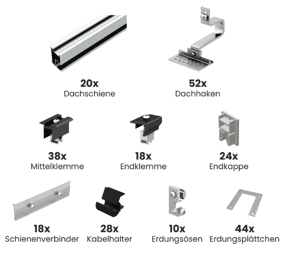 Unterkonstruktion Standardhaken für 20 Module, andere Hakenarten verfügbar