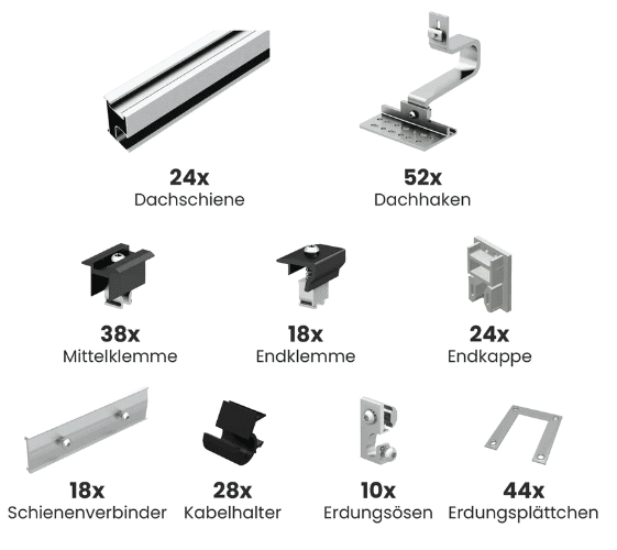 Unterkonstruktion Standardhaken für 24 Module, andere Hakenarten verfügbar
