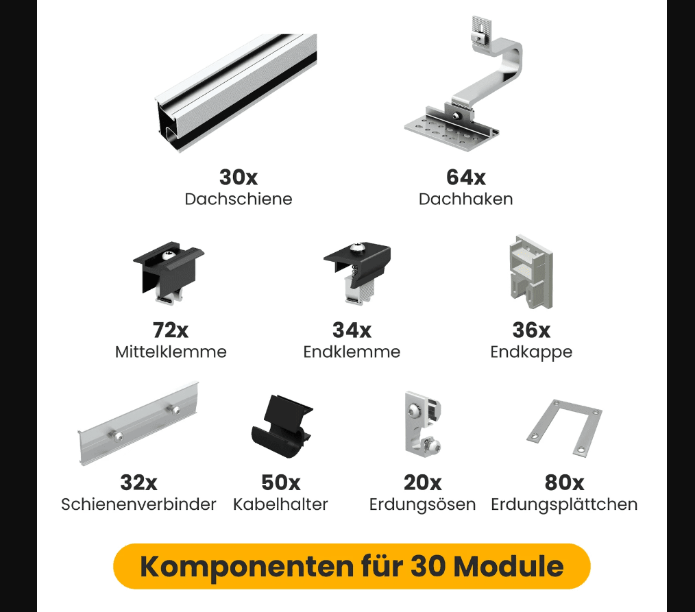 Unterkonstruktion Standardhaken für 30 Module, andere Hakenarten verfügbar