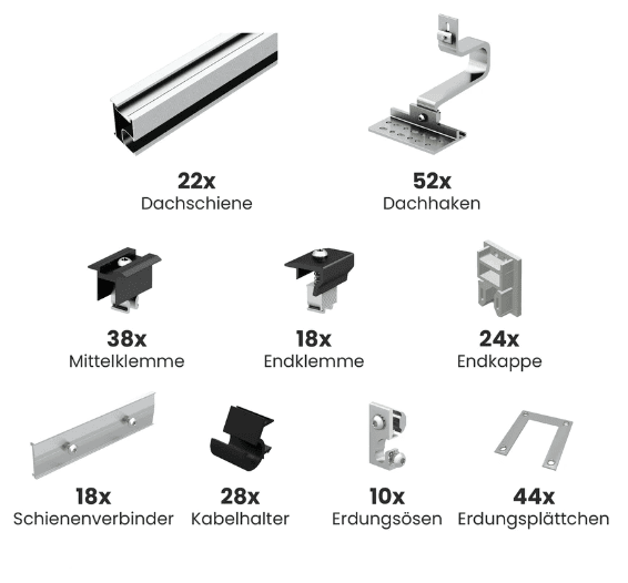 Unterkonstruktion Standardhaken für 22 Module, andere Hakenarten verfügbar