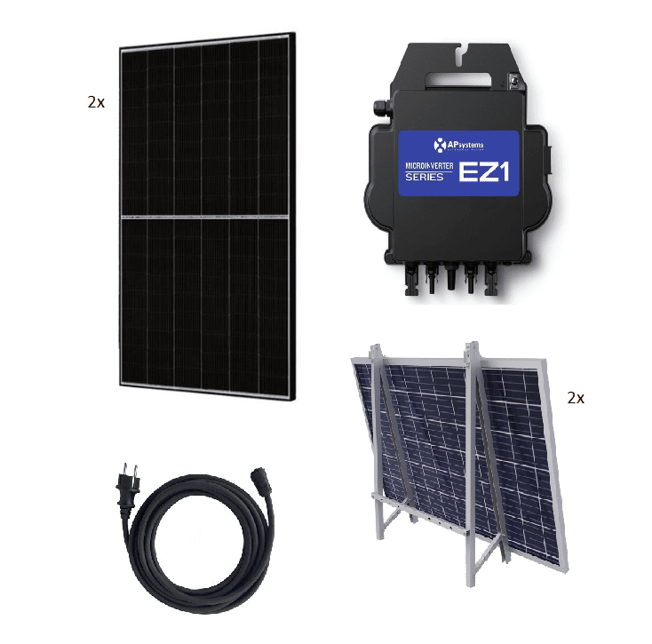 800b Steckerfertiges 850 Wp Glas-Glas Balkonkraftwerk mit WR, Kabel und Balkonhalterung (eckig) <span style="color: #339966;">Vorkonfektionierte Solarkabel sind im Shop erhältlich (verschiedene Längen)!</span>