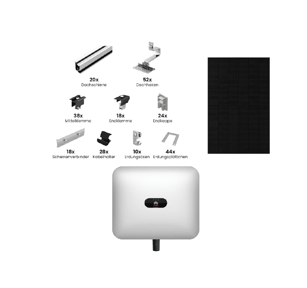 8,6 kWp Solarset, Module mit Unterkonstruktion: Ja 430 Glas/Glas Fullblack, Schrägdach-UK und Wechselrichter – Bild 1