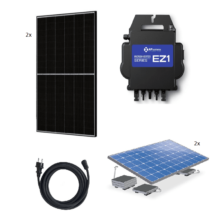 800c-2stand Steckerfertiges 850 Wp Glas-Glas Balkonkraftwerk mit WR, Kabel und Flachdachhalterung – Bild 1
