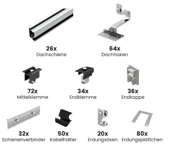 Unterkonstruktion Standardhaken für 26 Module, andere Hakenarten verfügbar