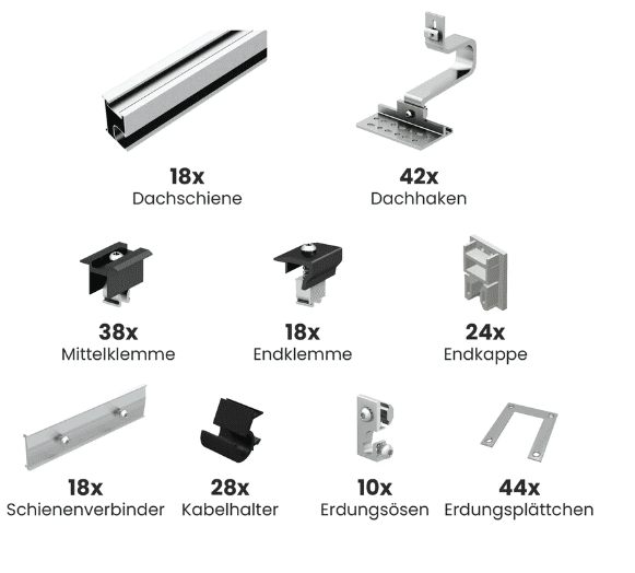 Unterkonstruktion Standardhaken für 18 Module, andere Hakenarten verfügbar